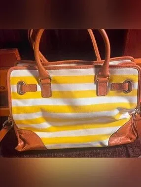 Michael Kors | Bags | Michael Kors Yellow And White Striped Canvas ...